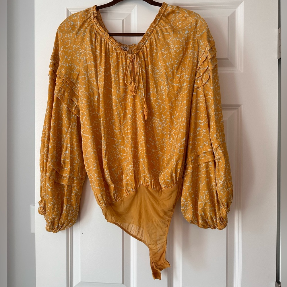 Free People Intimately All Tucks Yellow Bodysuit